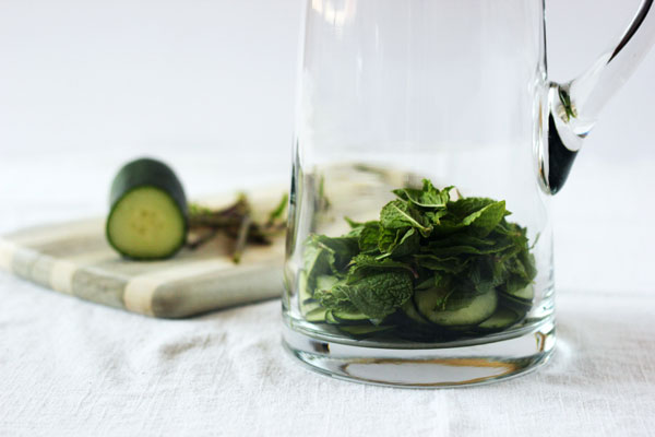 mint and cucumber in glass