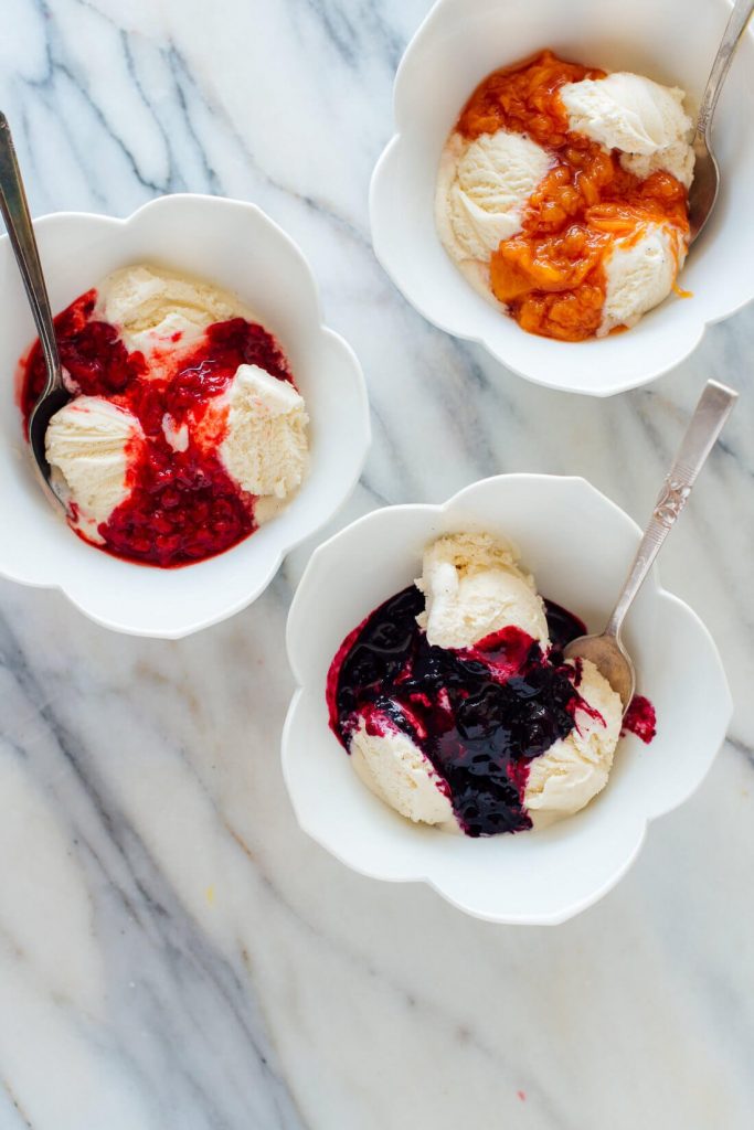vanilla ice cream with fresh fruits