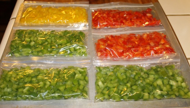 Diced-and-freeze-peppers-for freezing in packets-cookingthursday.com