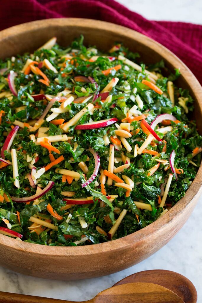 healthy kale salad with veggies and apple-cookingthursday.com